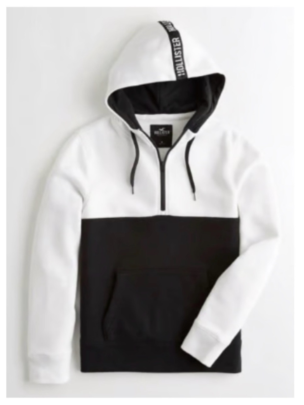 Hollister Men’s Black and White Half-Zip Hooded Sweater Pullover